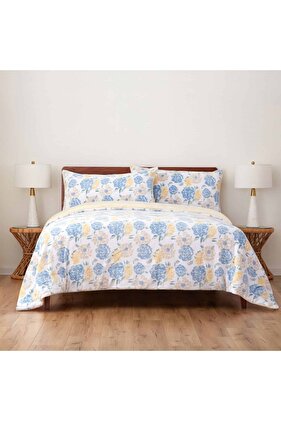 طقم لحاف سرير شتوي 3 قطع - أصفر وردي - (كامل) 203×218 سم