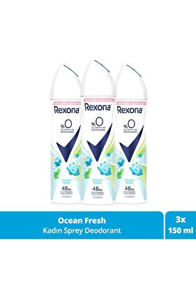Kadın Sprey Deodorant Ocean Fresh %0 Alüminyum 48 Saat Ter Kokusuna Karşı Koruma 150 Ml X3