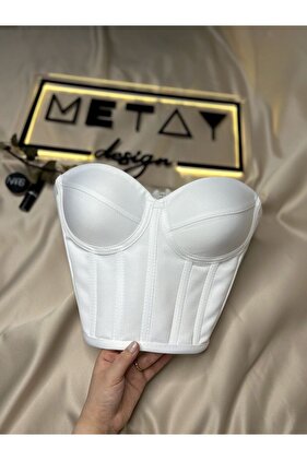 Satin Model-XL White Corset Bustier