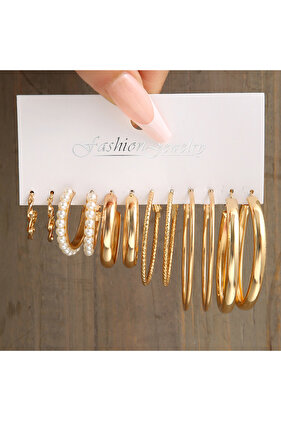 Gold Color Vintage Hoop Earrings Set for Women Boho Metal Circle Geometric Twist Pearl Dangle Ear...