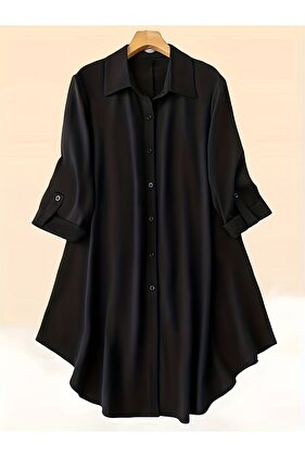 Plus Size Women Casual Long Sleeve Solid Color Long Shirts
