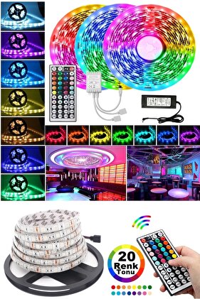 X2 Pro-2021 Yeni Model Rgb Şerit Led Dekoratif Mekan 5 mt 20 Renk 44 Tuş Akıllı Kumanda Fonksiyonlu