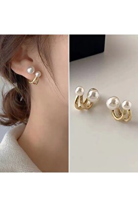 Korean Simple Irregular Design Pearl Stud Earrings for Women Fashion Geometric Gold Color Metal E...