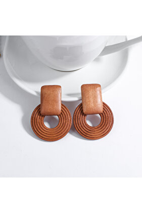 AENSOA Boho Handmade Geometric Wooden Rattan Braid Drop Earrings for Women Ethnic Bohemia Stateme...