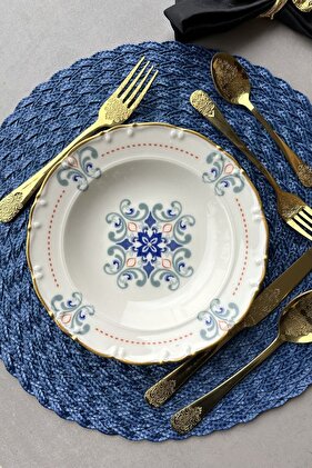 Elizabeth Gold Gilded 21 cm 6-Person Porcelain Cream Retro Floral 6-Piece Deep Dinner Plate Set