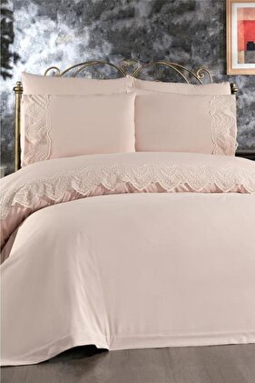 طقم غطاء لحاف هانزاد مهر من الدانتيل الفرنسي كابتشينو