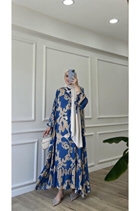 Cloud patterned Premium viscose blue islamic dress