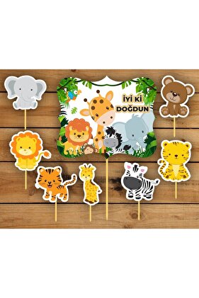 8 قطع من زينة كعكة كب كيك على شكل حيوانات لطيفة من ورق سميك