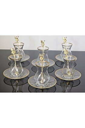 طقم شاي ALYA مكون من 18 قطعة لـ 6 أشخاص مع طبق زجاجي وملعقة شاي وردي ياباني