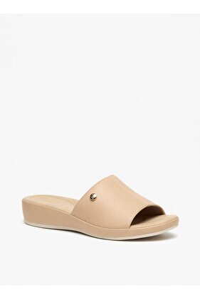 Textured Open Toe Slip-On Sandals with Metallic Trim