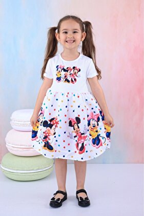 فستان بناتي بأكمام قصيرة منقوش بطبعات ميسي