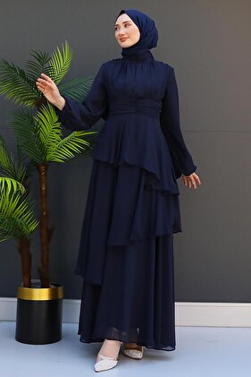 Navy Blue Dress - Waist Detailed