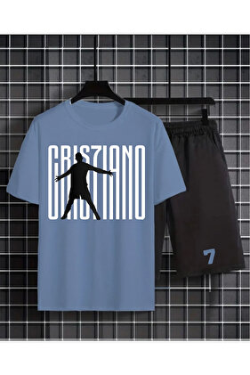 طقم تي شيرت للركض برقبة دائرية وشورت مطبوع