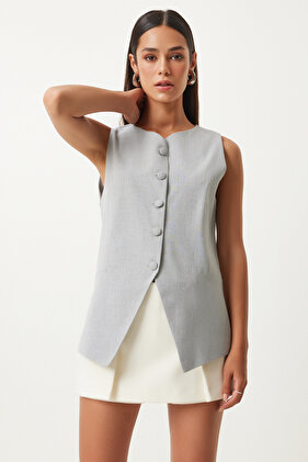Gray Sleeveless Women's Vest - Woven, TO00147