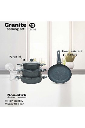 | طقم قدور جرانيت تركي 13 قطعة بغطاء بيركس