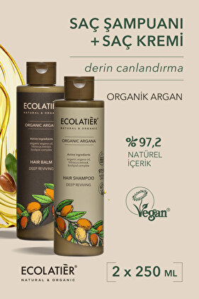 Şampuan ve Saç Kremi 2'li Set Organik Argan Yağlı Canlandırıcı Nemlendirici