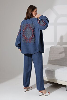 Sequin Embroidered Women's Pants and Kimono Set - Back and Sleeve Detail