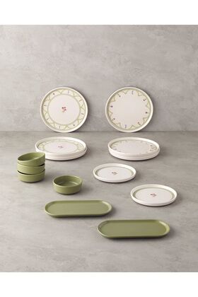 طقم إفطار سيراميك أخضر فييستا - 14 قطعة، 6 مقاعد
