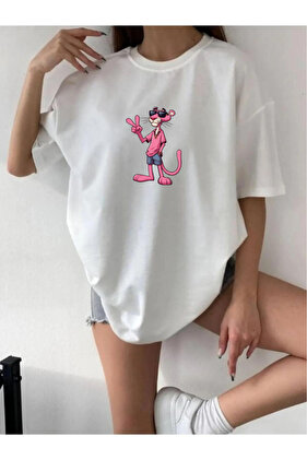 تي شيرت مطبوع عليه النمر الوردي كبير الحجم للجنسين