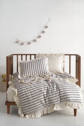 طقم غطاء لحاف مطلي بخيوط مكشكشة من القطن 100% من Bluesky Bebe 100*150