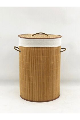 Katlanır Banyo Bambu Çamaşır Kirli Sepeti Yuvarlak Oval Naturel