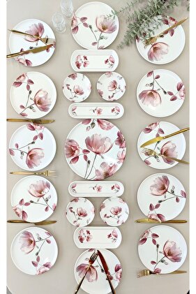 طقم إفطار وردي ساحر لـ 12 شخصًا - 21 قطعة