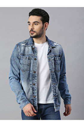 جاكيت من الدنيم ذو اللون المغسول الخفيف مع جيوب