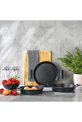 طقم مقلاة حديد زهر 3 قطع من تريو - 3 قطع - أسود