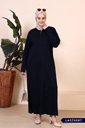 Kadin Tesettur Tek Parca Fermuarli Namaz Elbisesi Lacivert