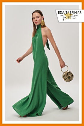 Sırt Dekolteli Keten Tulum TEKS-00056