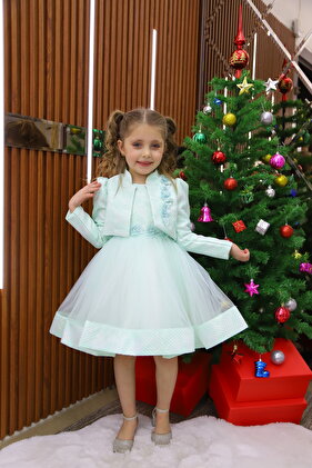 فستان سهرة بناتي من التول - مع سترة وتطريز زهور، حقيبة هدايا متضمنة