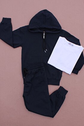 بدلة رياضية سادة بسحاب مكونة من قطعتين - طقم تي شيرت أساسي للفتيات من الأعلى إلى الأسفل