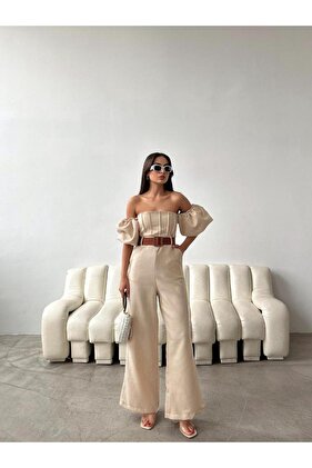 Belted Balloon Sleeve Jumpsuit