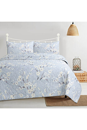 كوفرتة سرير مزدوج قطن 100% 3 قطع-أزرق فاتح-269×233 سم