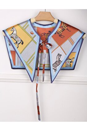 Yeni Stil Omuz Şalı Mavi Atlar Desen