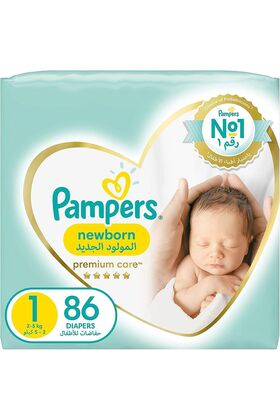 Premium Care Diapers, Size 1, Newborn, 2-5 kg, Jumbo Pack, 86 ct