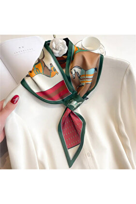 Kravat Eşarp Yeşil Atlı Desen