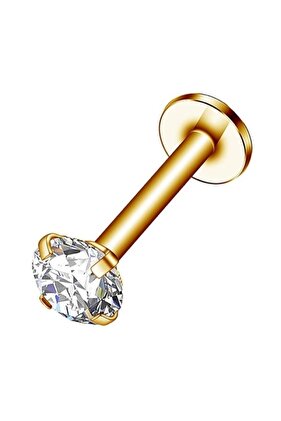 Cerrahi Çelik (5 mm Taşlı) Tragus Helix Dudak Kıkırdak Piercing Küpe Gold Renk (Beden seçiniz)