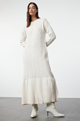 Flounced Skirt and Stone Hair Knit Patterned Knitwear Dress - TCTAW25EB00019