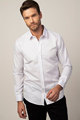 Moderná pánska biela košeľa Slim Fit Bavlna Easy Iron Dobby s dlhým rukávom