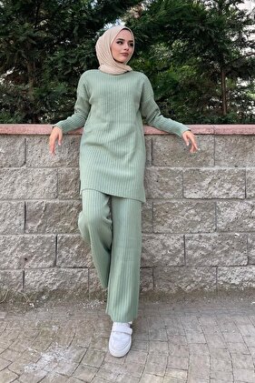 الحجاب مضلع كم طويل أسفل أعلى بدلة مزدوجة بلوزة بنطلون