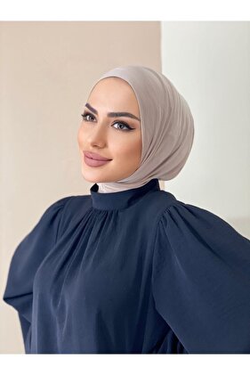 وشاح حجاب نسائي باللون البيج مع أزرار كبس للرقبة، نموذج هيجاب بونيه، شال