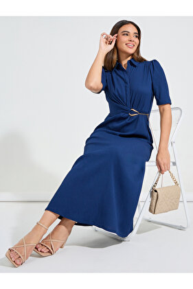 Kemer Detaylı Düz A Kesim Uzun Elbise