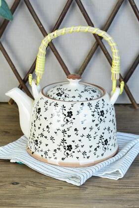 إبريق شاي من السيراميك بغطاء من الخيزران سعة 800 مل بدون مصفاة P/POR-101498