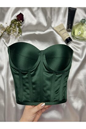Satin Emerald Green Corset Bustier - Model-S
