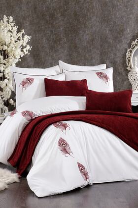 طقم غطاء لحاف من القطن المطرز باللون العنابي المزدوج مكون من 9 قطع من مفارش السرير المخملية الماسية المغطاة بينا