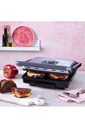 شواية معدنية وصانعة ساندويتش بقدرة 2000 واط، مقبض لضبط درجة الحرارة مع جسم علوي قابل للتعديل