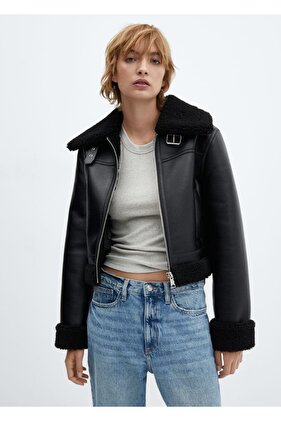 Astarı suni kürklü motorcu tarz ceket