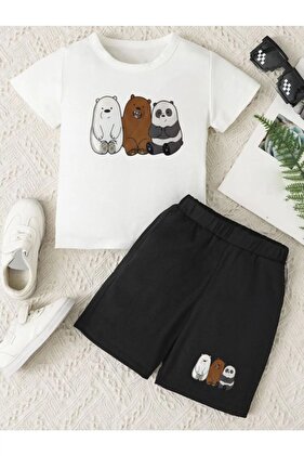 طقم شورت بناتي/أولادي مطبوع عليه الباندا