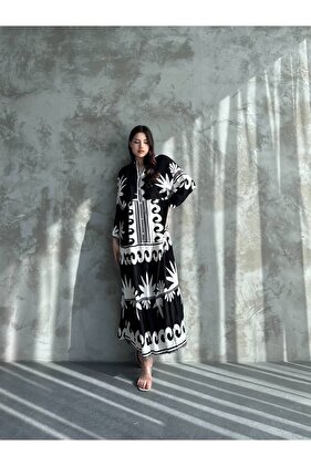Long Patterned Hijab Shirt Dress